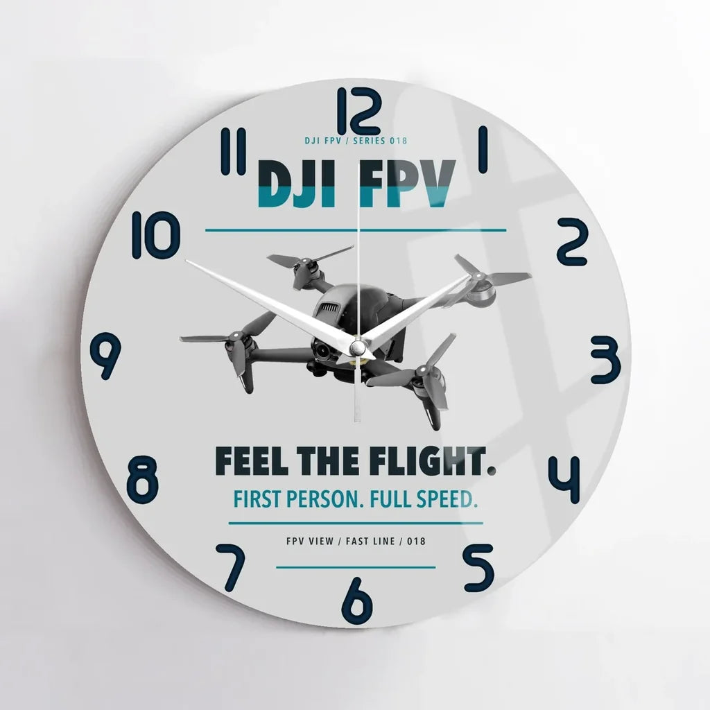 DJI FPV design on light gray no frame wall clock