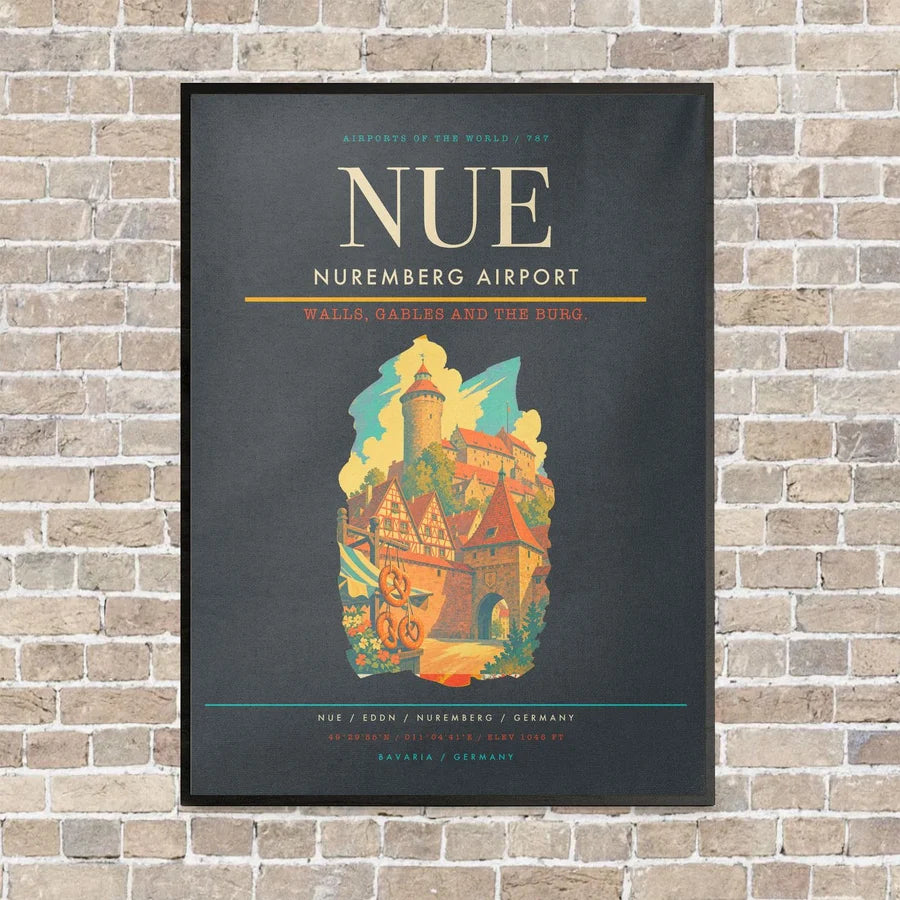Nuremberg Airport NUE vertical canvas print - framed - gray background