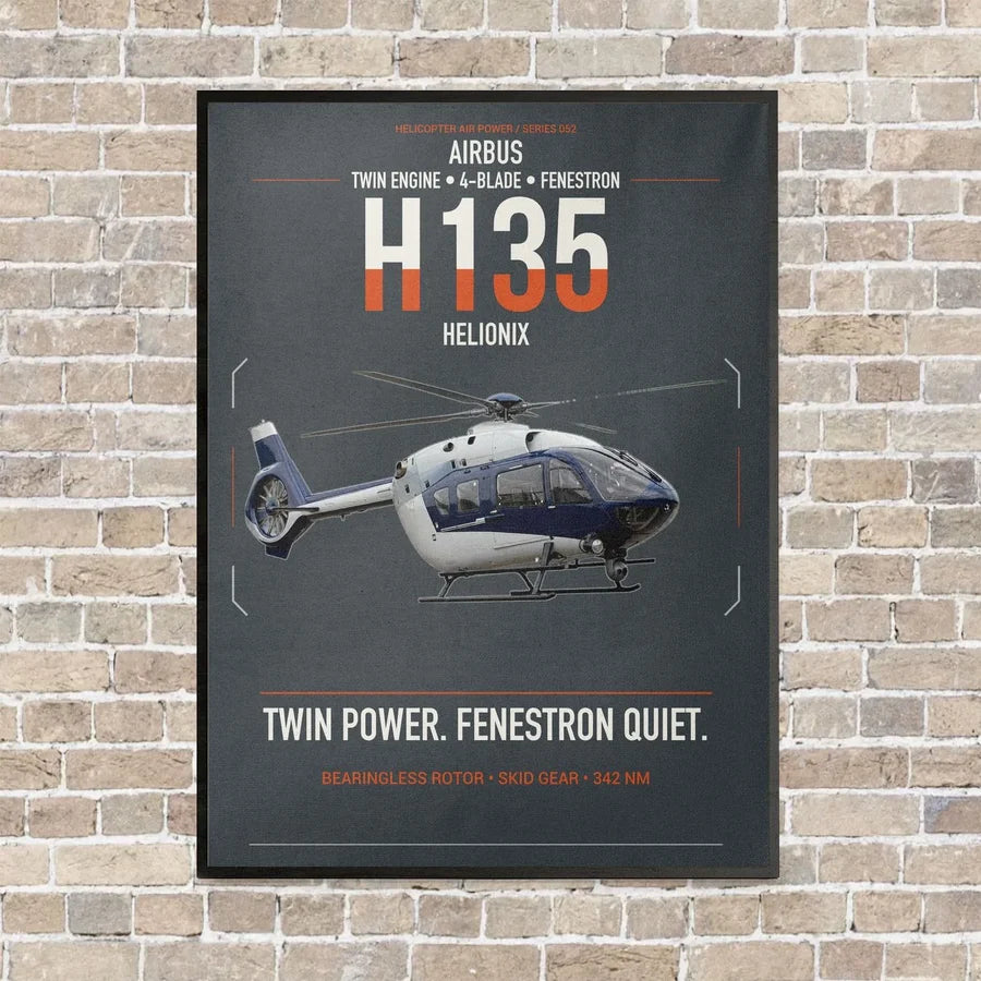 Airbus H135 vertical canvas print - framed - gray background