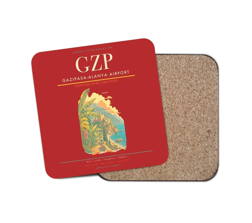 Gazipasa-Alanya Airport (GZP) design on red 1 piece coaster