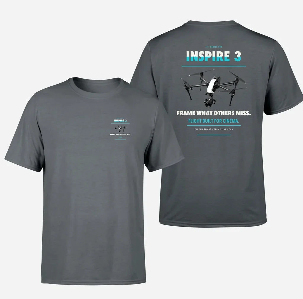 DJI Inspire 3 design on gray t shirt