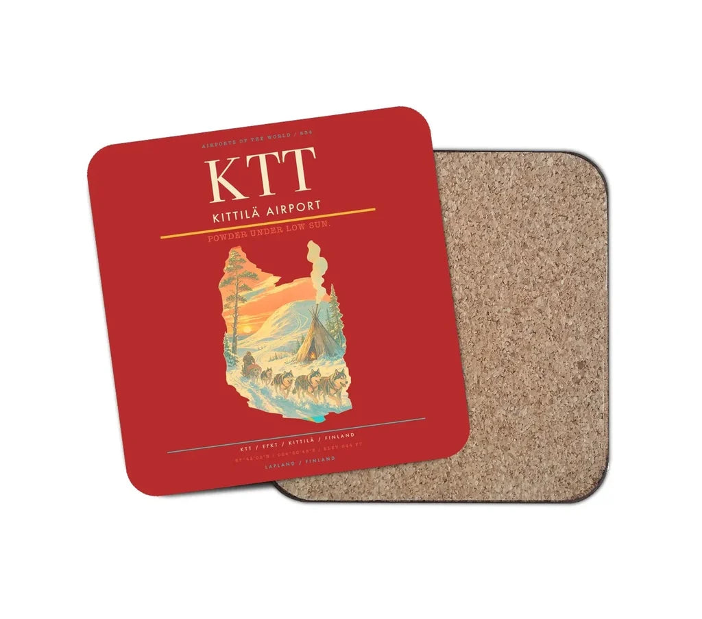 Kittilä Airport (KTT) design on red 1 piece coaster