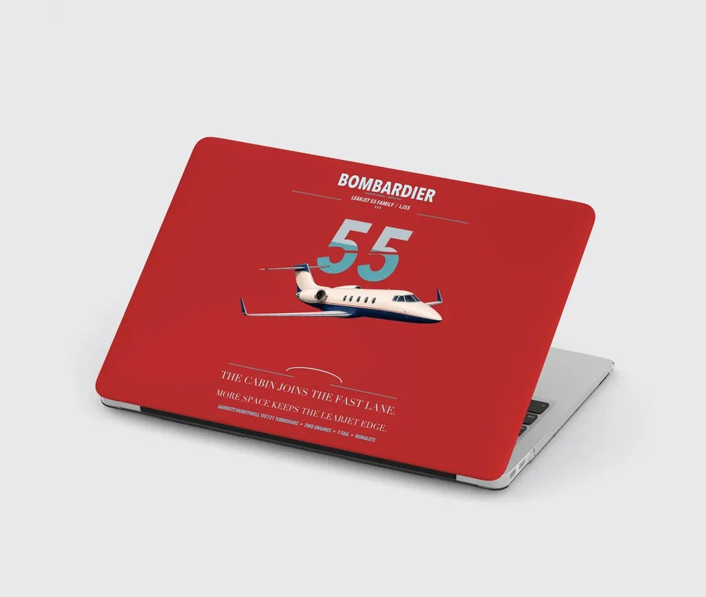 Bombardier Learjet 55 design on red MacBook case