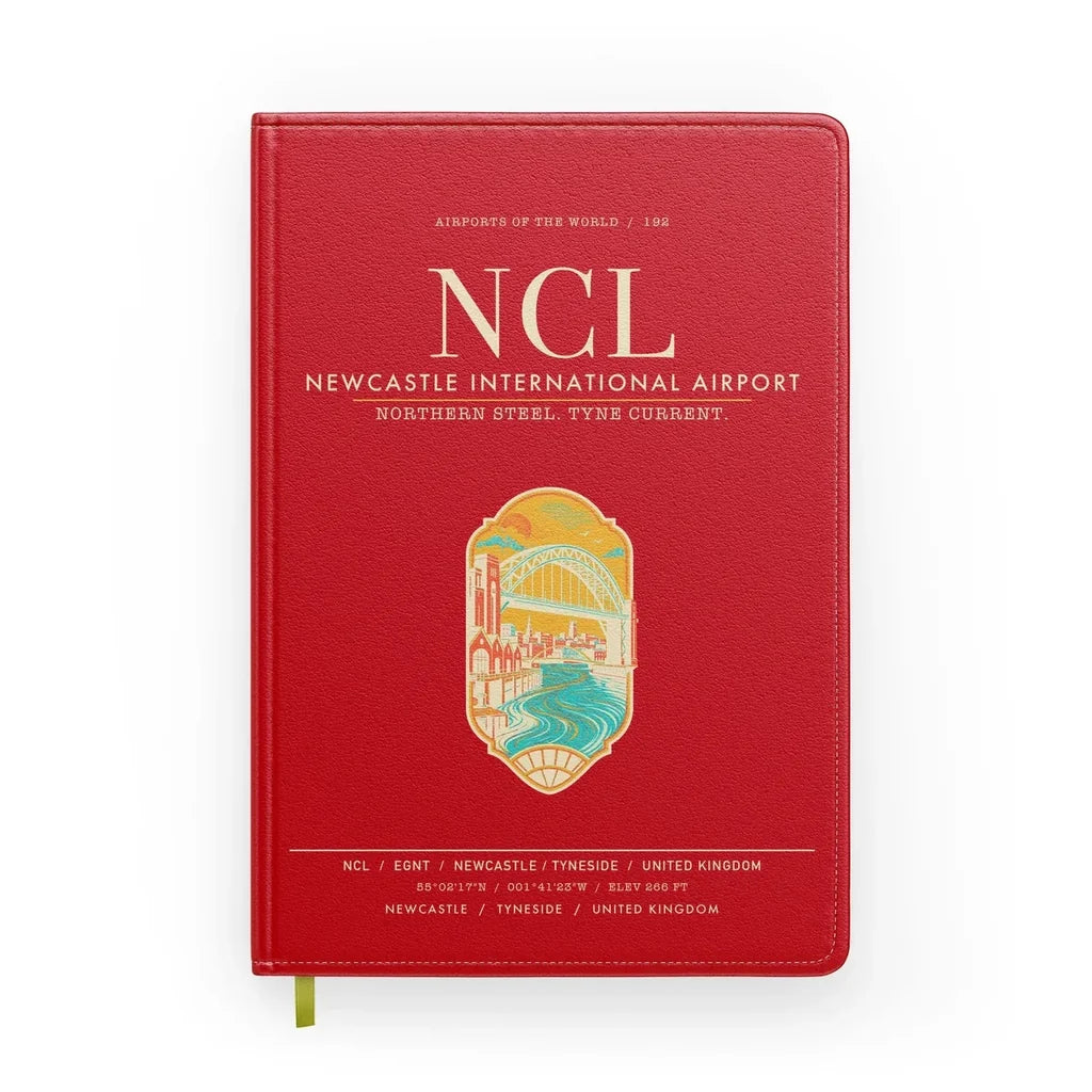 Newcastle International Airport (NCL) design on red notebook