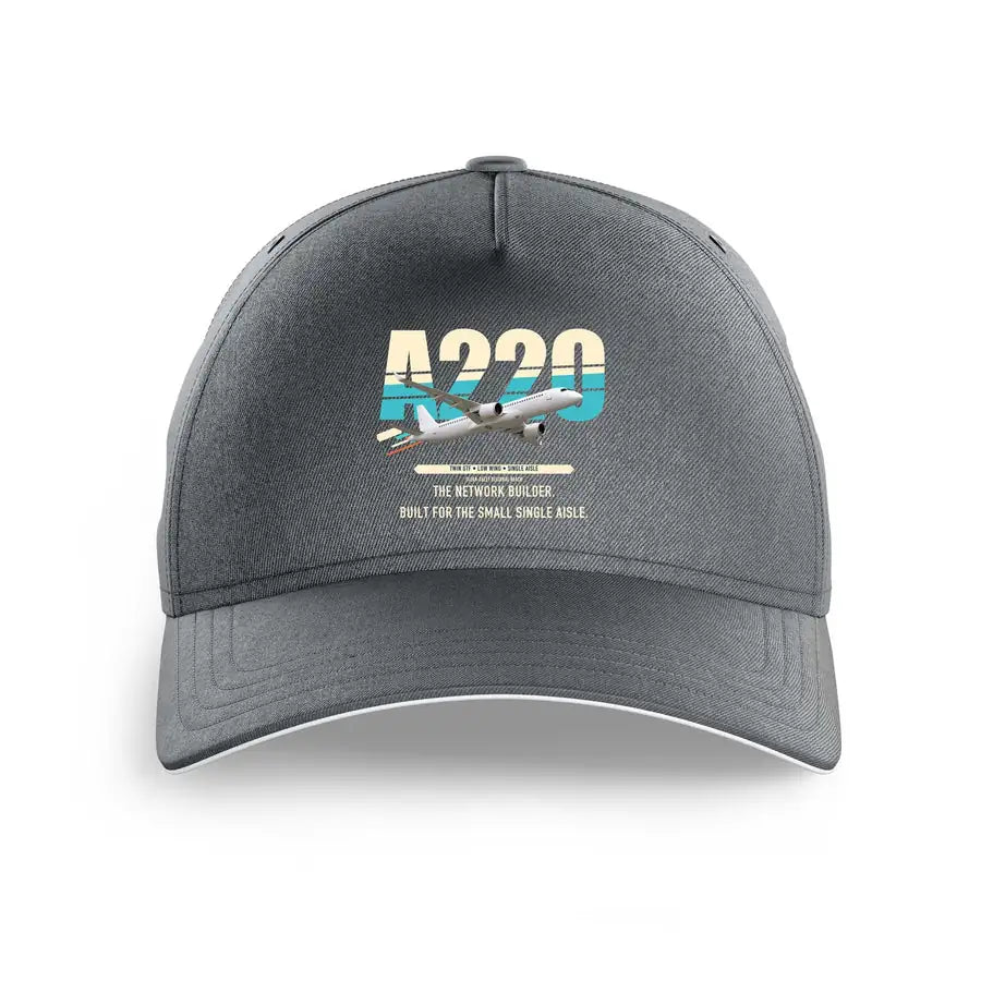 Airbus A220-300 design on gray printed hat