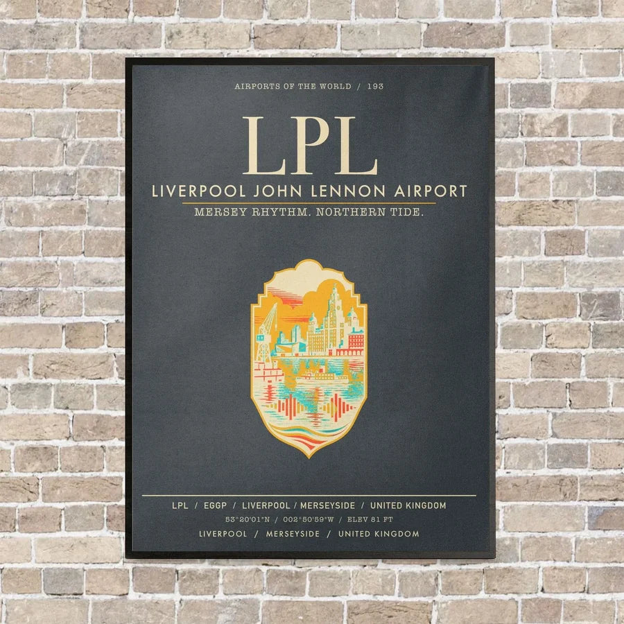 Liverpool John Lennon Airport LPL vertical canvas print - framed - gray background