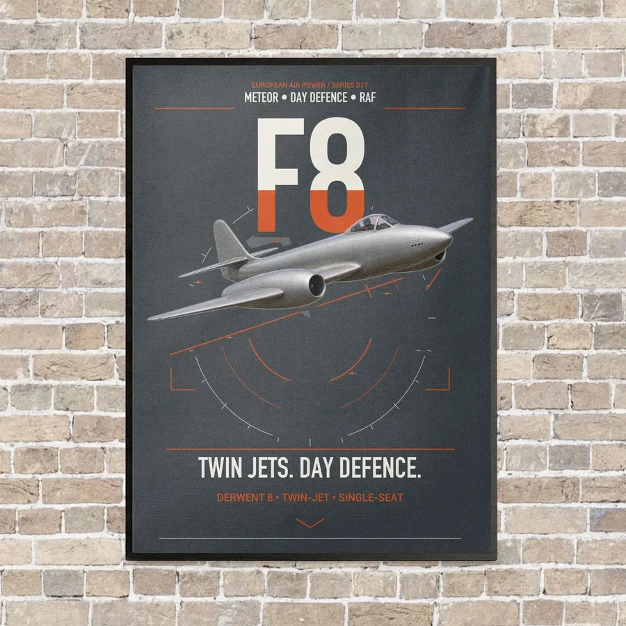 Gloster Meteor F8 vertical canvas print - framed - gray background