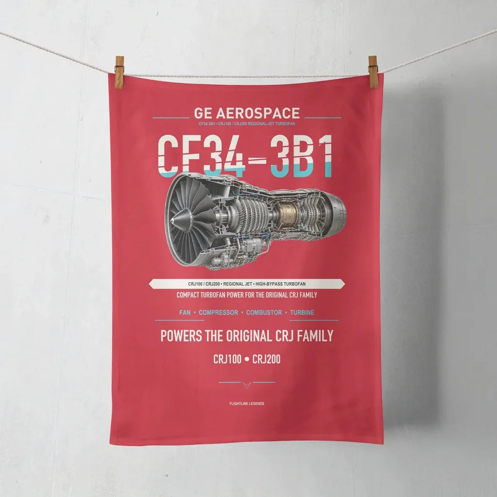 CF34-3B1 design on red towel