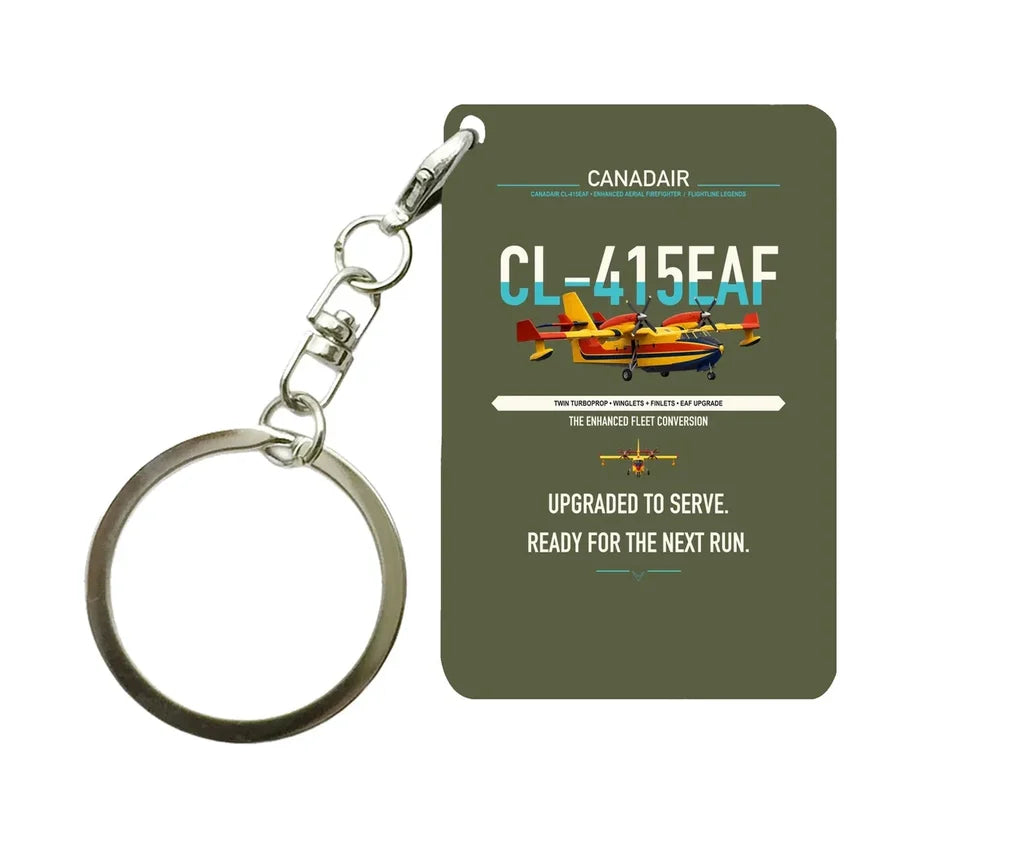 Canadair CL-415EAF design on green army designed key chain, double-side print