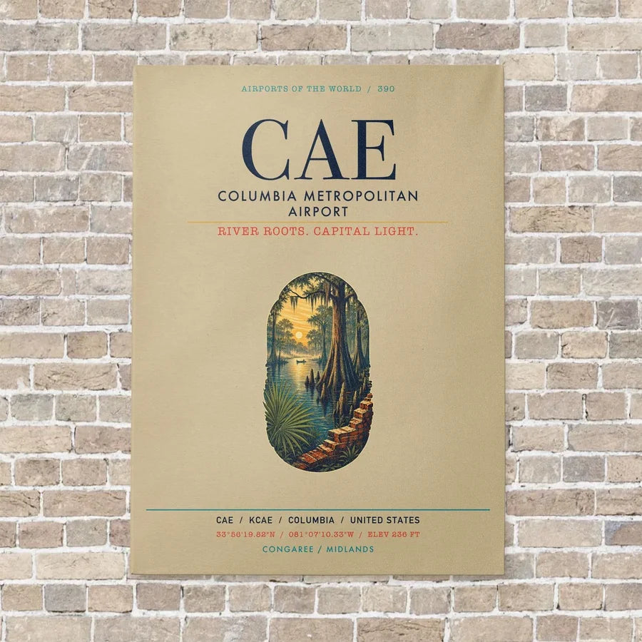 Columbia Metropolitan Airport CAE vertical canvas print - no frame - beige background