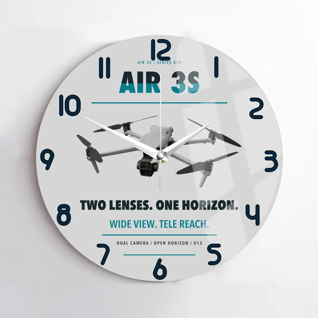 DJI Air 3S design on light gray no frame wall clock