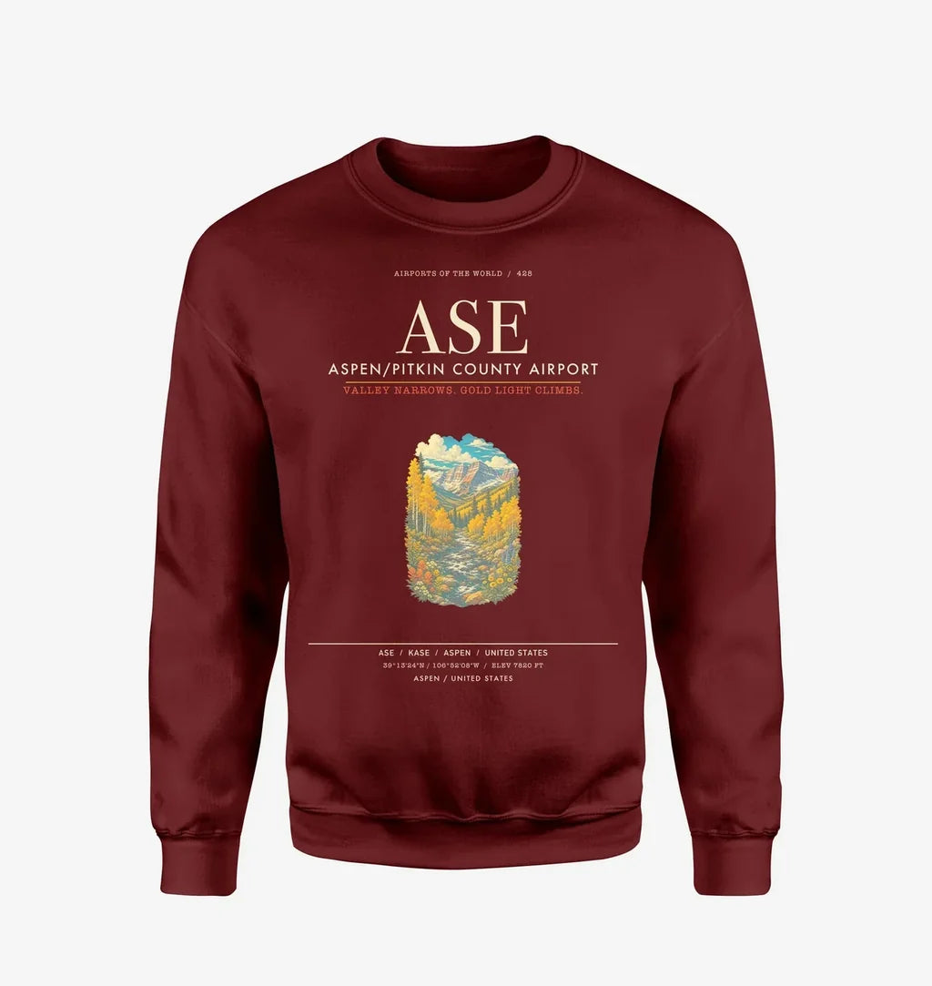 Aspen - Pitkin County Airport ASE Sweatshirt - Wine Red