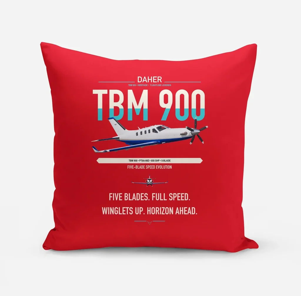 Daher TBM 900 design on red pillow