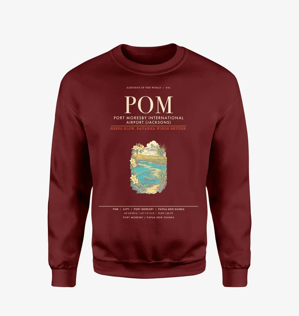 Port Moresby International Airport POM Sweatshirt - Wine Red