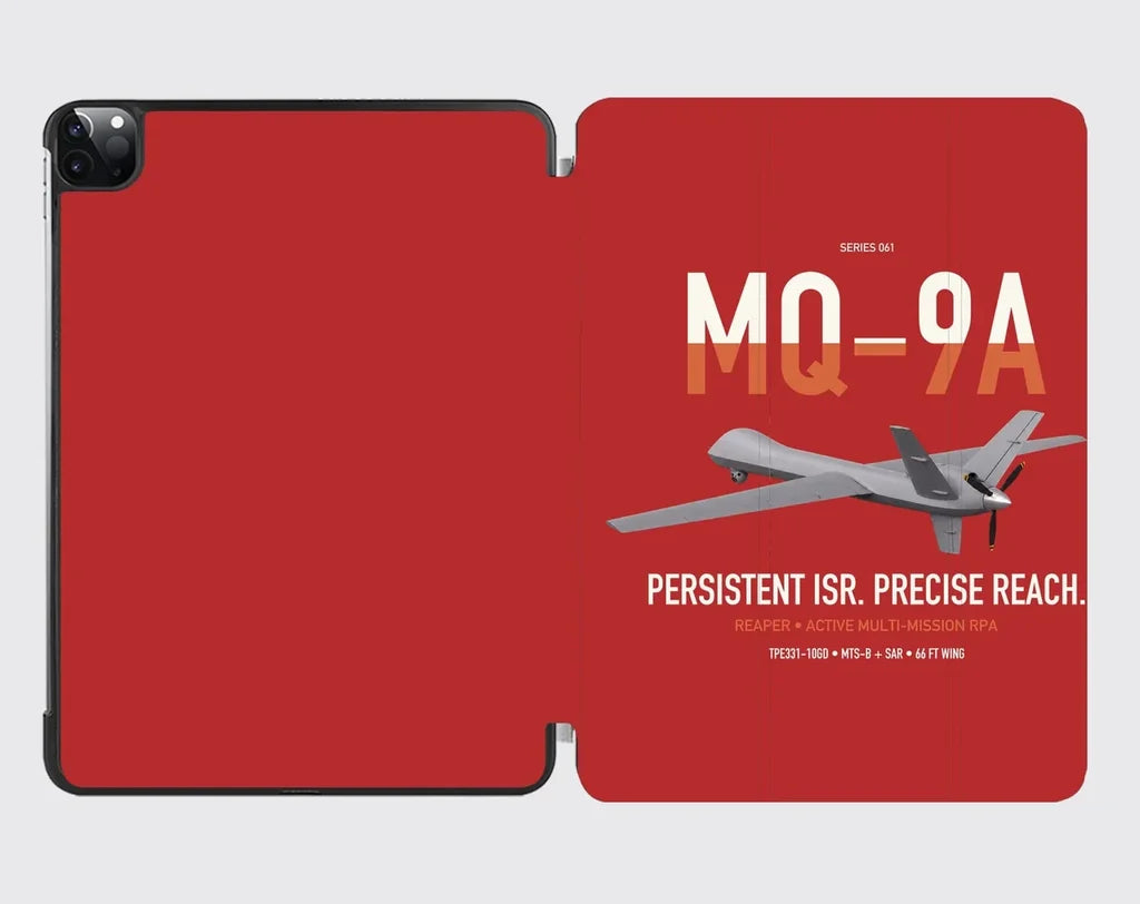 MQ-9A Reaper design on red ipad tablet case