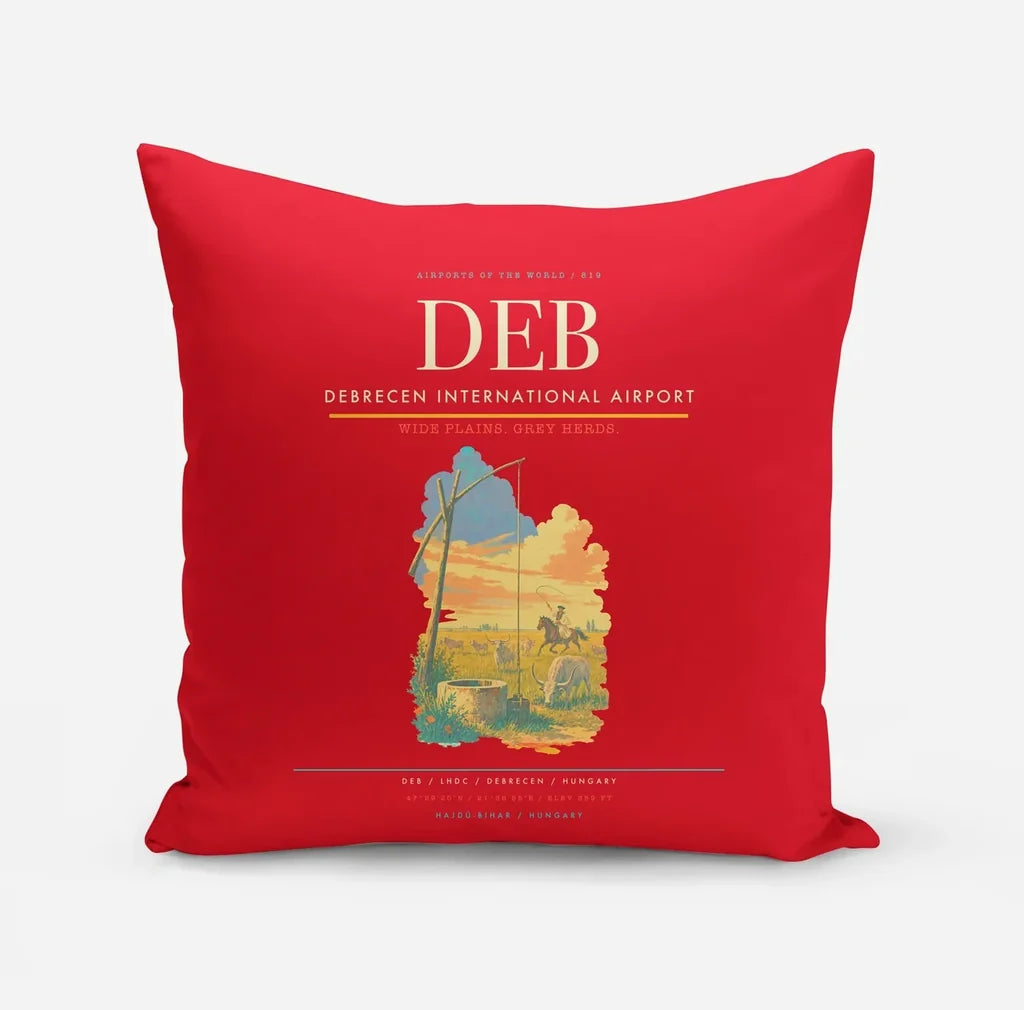 Debrecen International Airport (DEB) design on red pillow