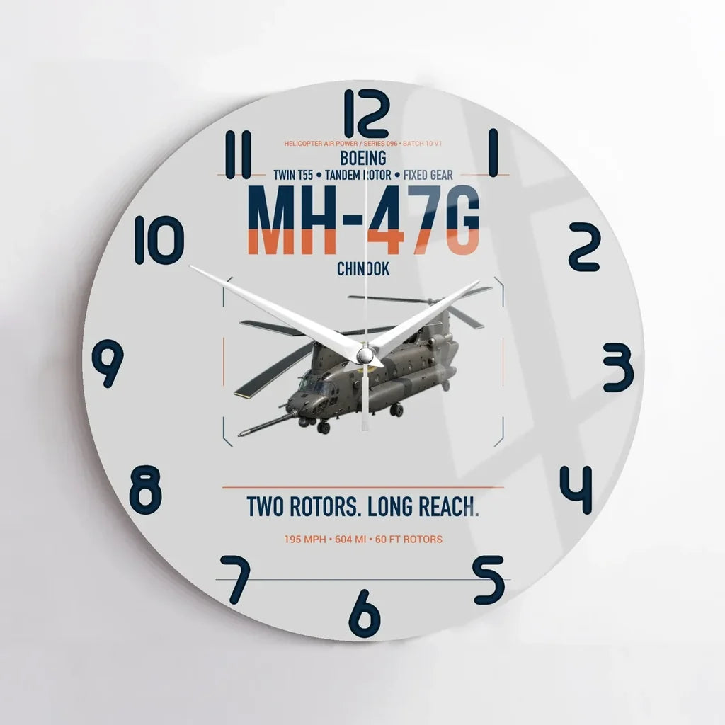 Boeing MH-47G Chinook design on light gray no frame wall clock