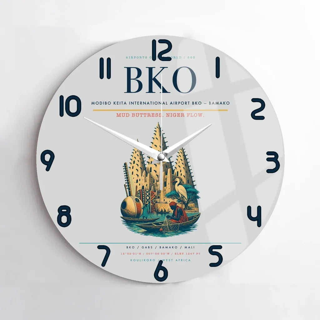Modibo Keita International Airport (BKO) design on light gray no frame wall clock