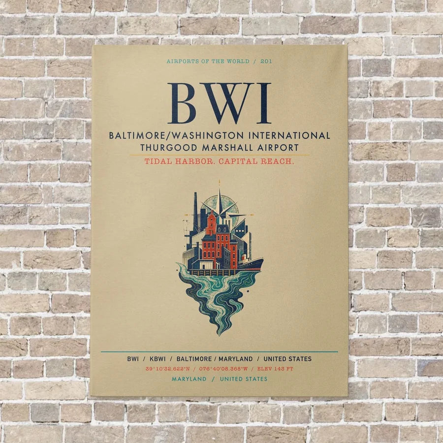 Baltimore-Washington International Thurgood Marshall Airport BWI vertical canvas print - no frame - beige background