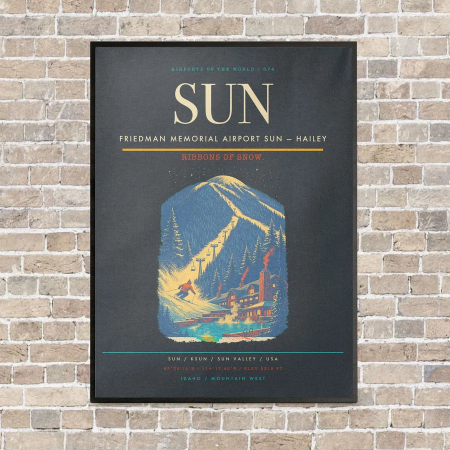 Friedman Memorial Airport SUN — Hailey vertical canvas print - framed - gray background