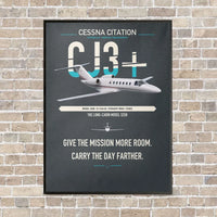 Thumbnail for Cessna Citation CJ3+ vertical canvas print - framed - gray background