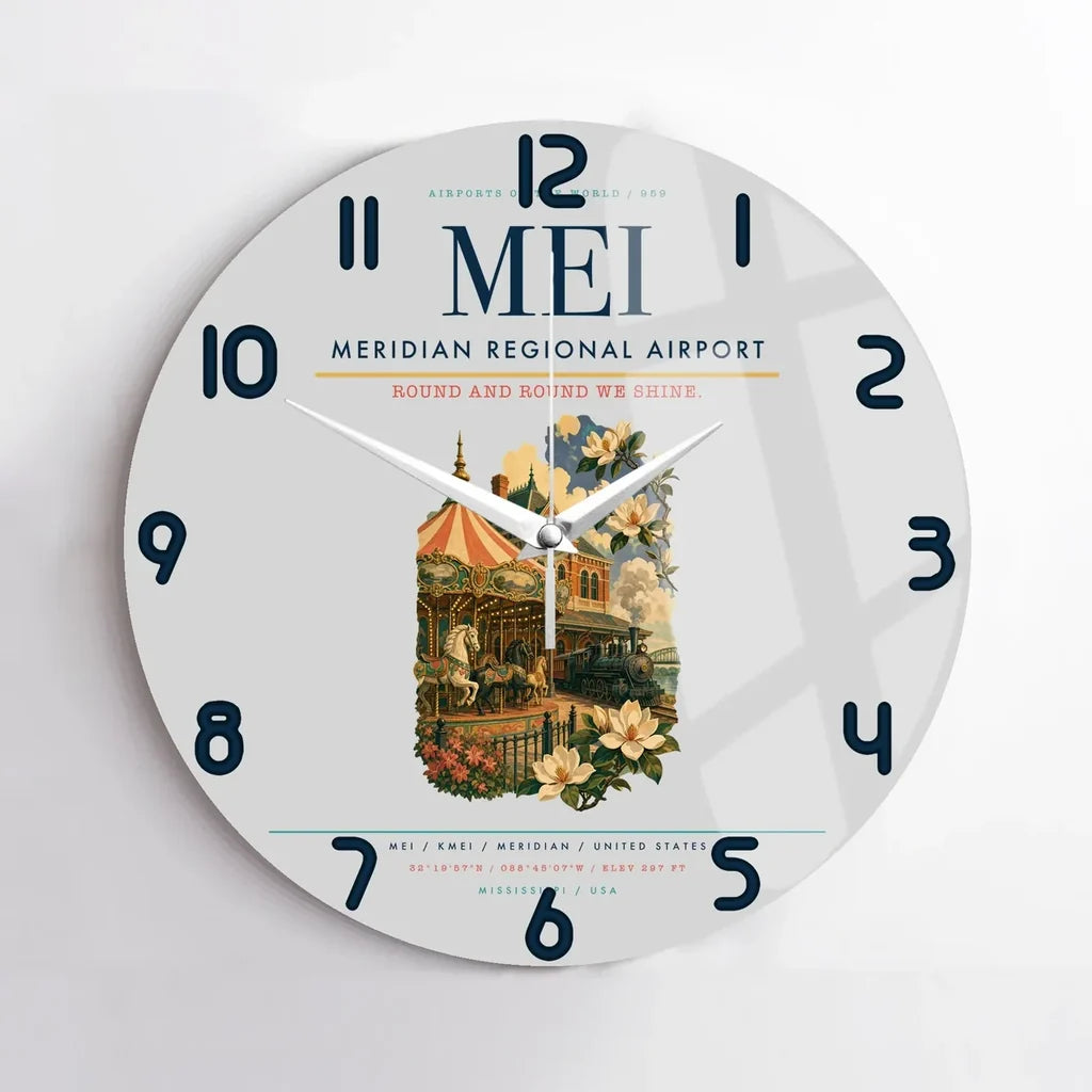 Meridian Regional Airport (MEI) design on light gray no frame wall clock