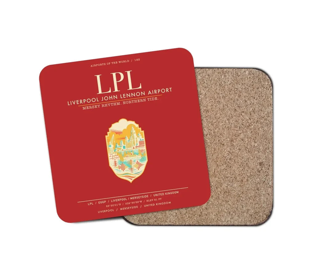 Liverpool John Lennon Airport (LPL) design on red 1 piece coaster
