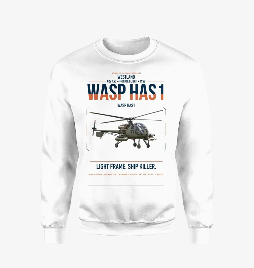 Westland Wasp HAS1 design on white sweatshirt