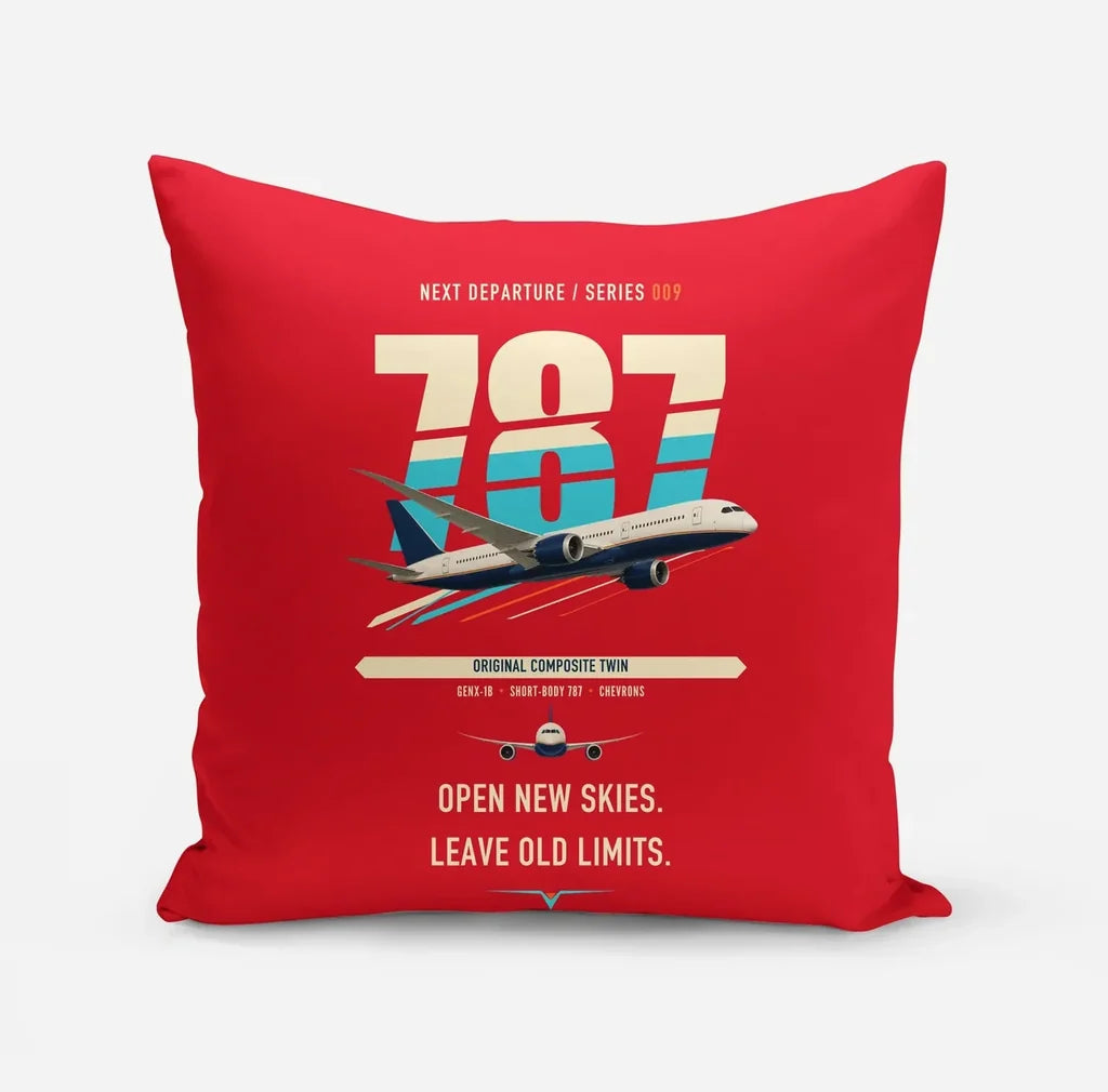 Boeing 787-8 Dreamliner design on red pillow
