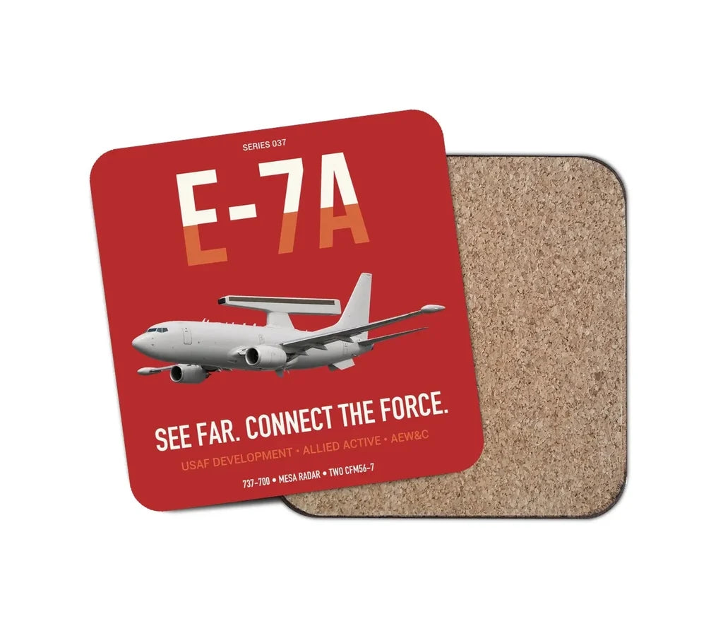 E-7A Wedgetail design on red 1 piece coaster