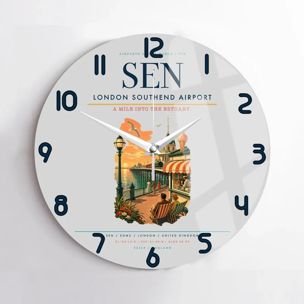London Southend Airport (SEN) design on light gray no frame wall clock