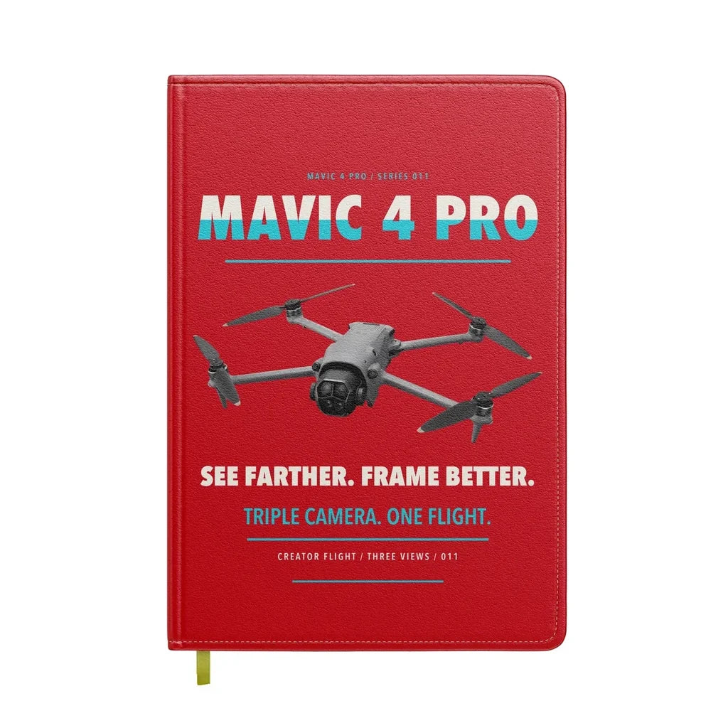 DJI Mavic 4 Pro design on red notebook