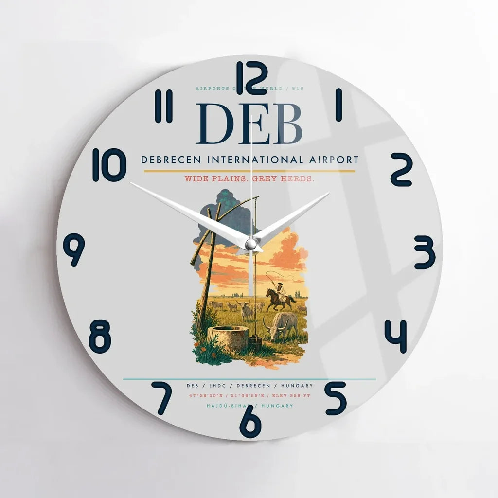 Debrecen International Airport (DEB) design on light gray no frame wall clock