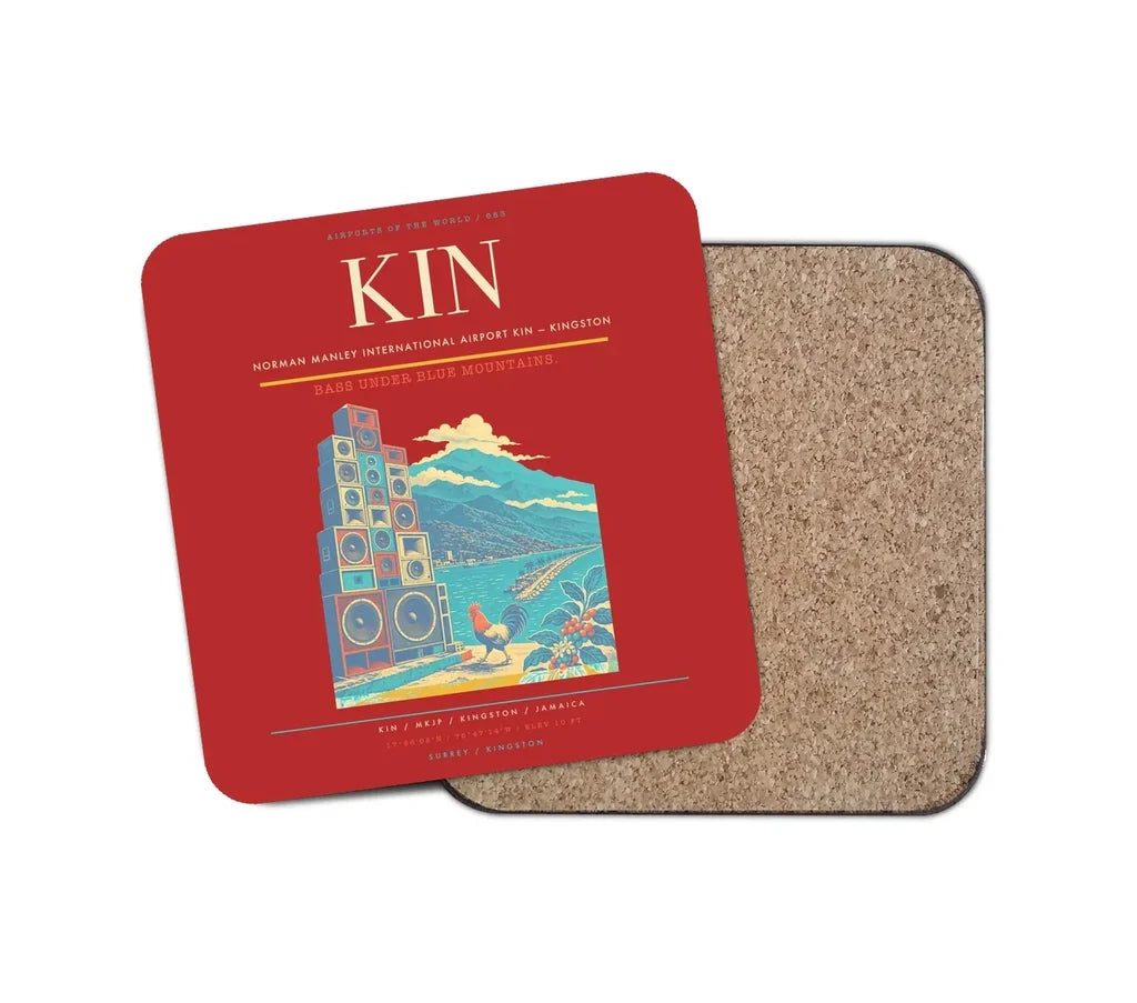 Norman Manley International Airport (KIN) design on red 1 piece coaster