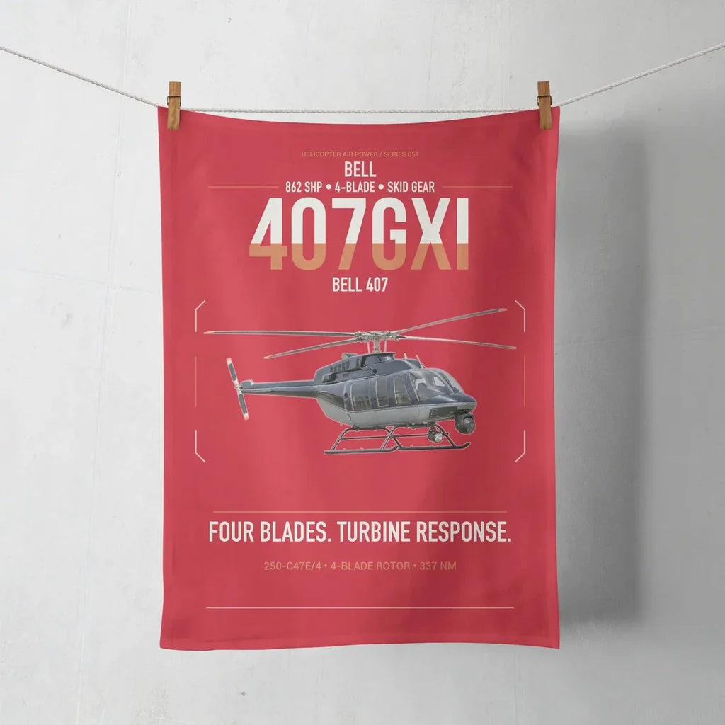 Bell 407GXi design on red towel
