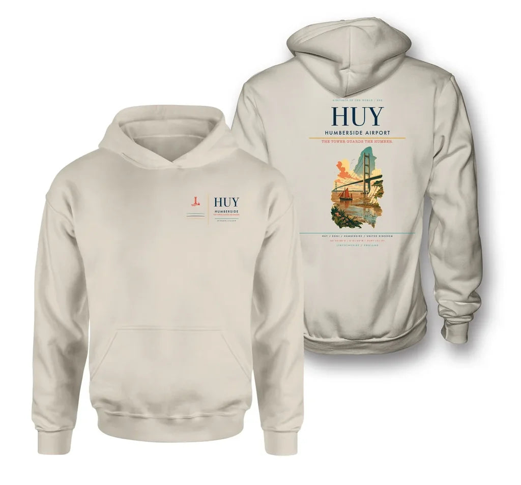 Humberside Airport (HUY) design on khaki double-side hoodie