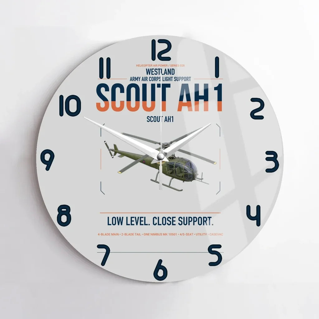 Westland Scout AH1 design on light gray no frame wall clock