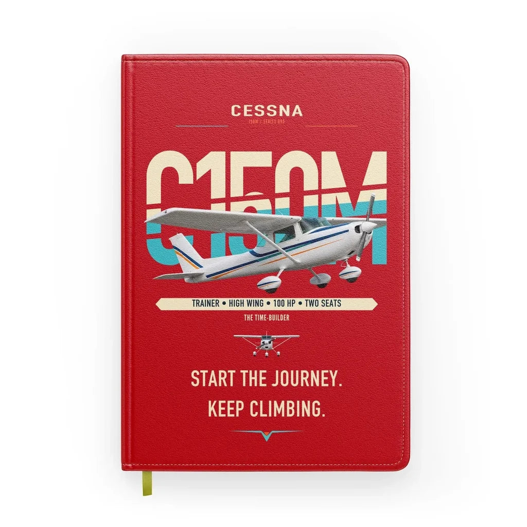 Cessna 150M design on red notebook