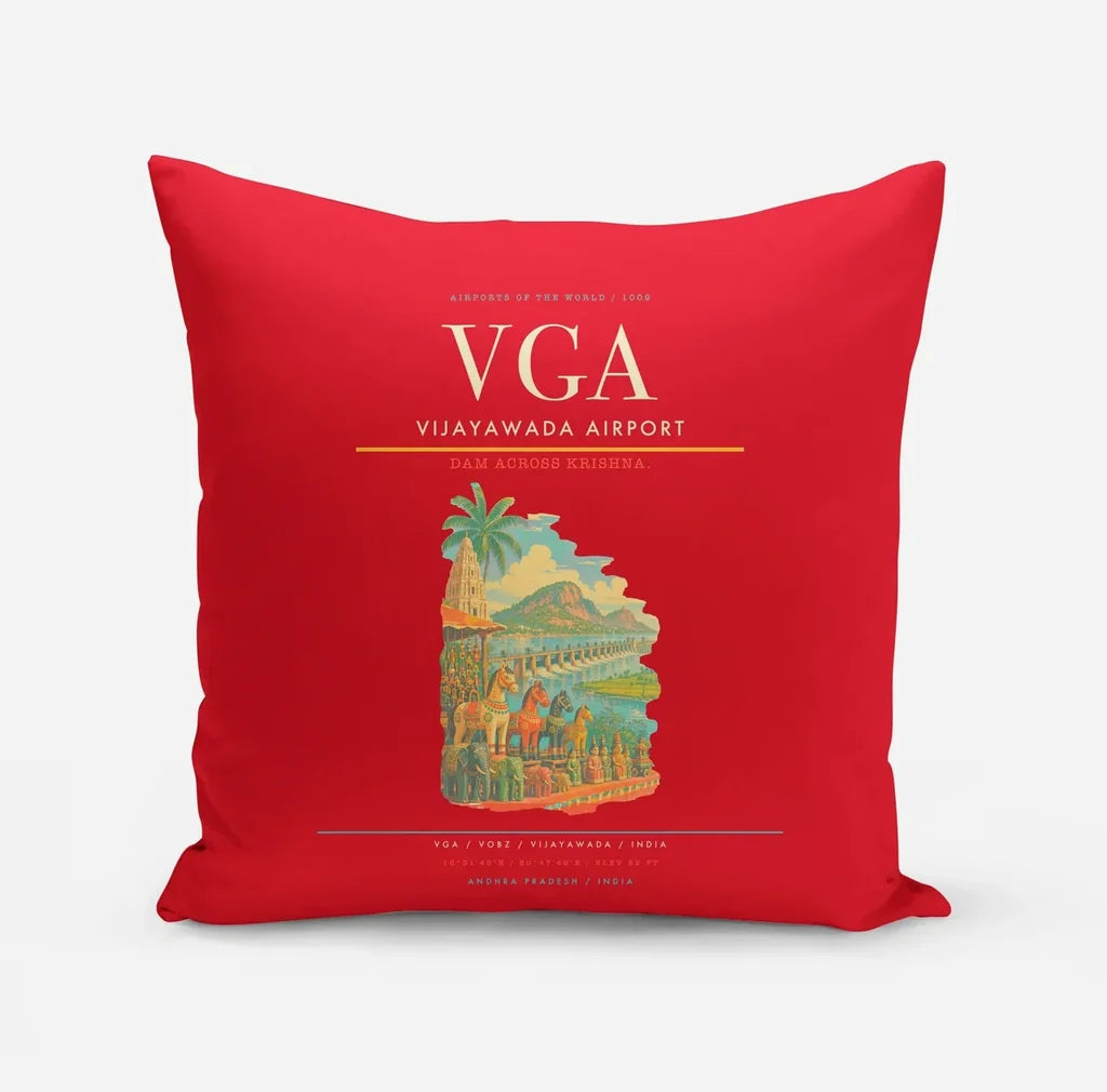 Vijayawada Airport (VGA) design on red pillow