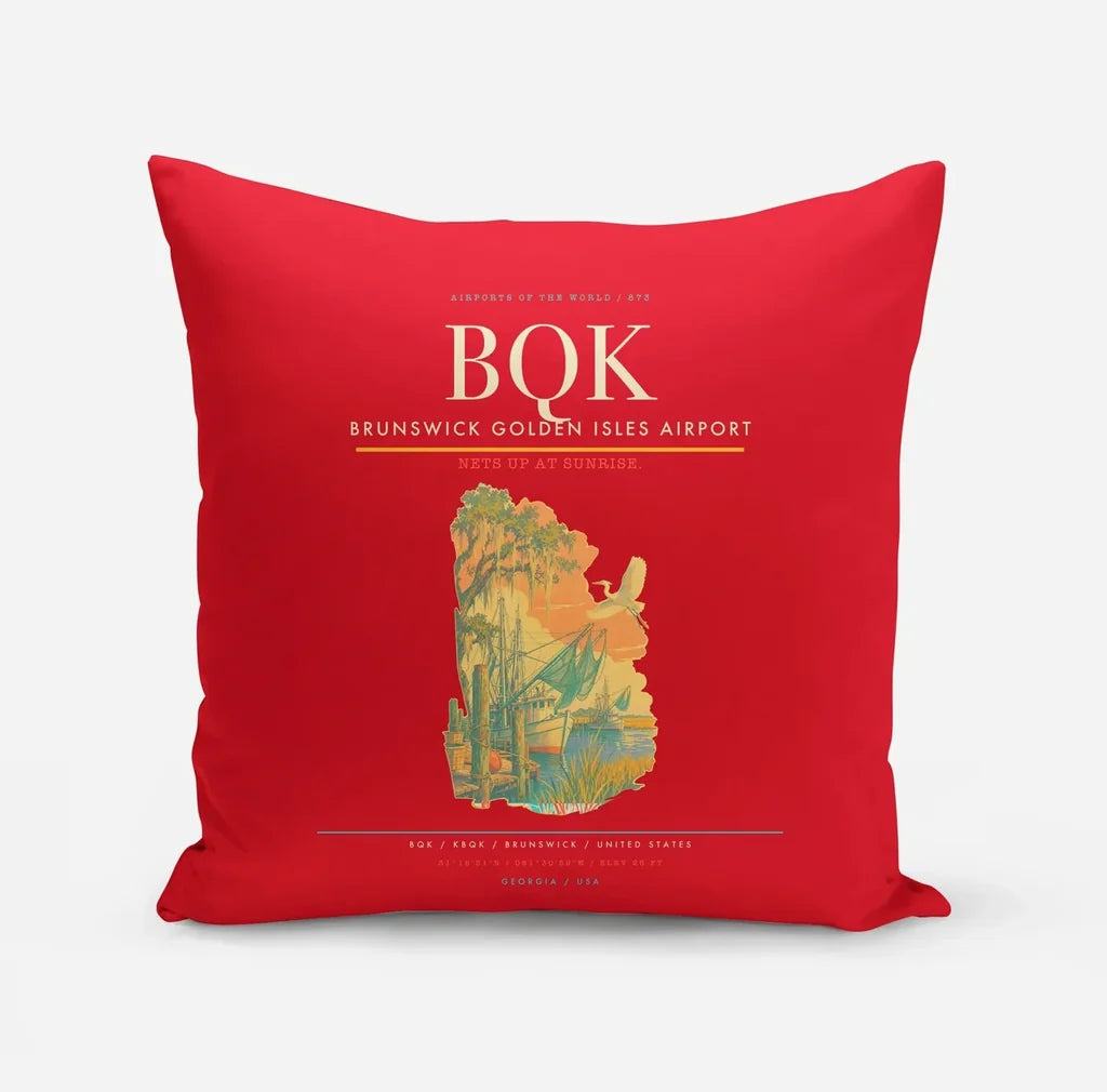 Brunswick Golden Isles Airport (BQK) design on red pillow