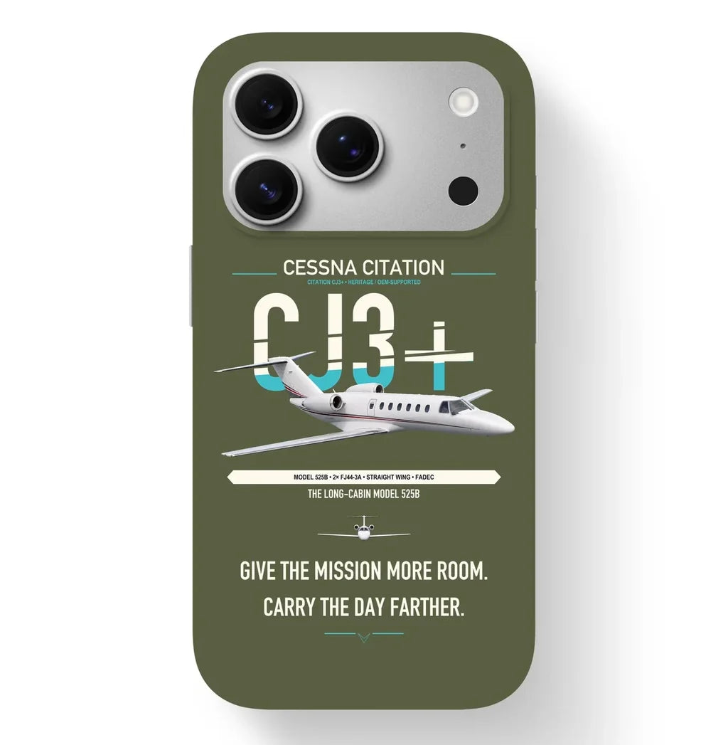 Cessna Citation CJ3+ design on green army magsafe iphone case, for iPhone 17 Pro