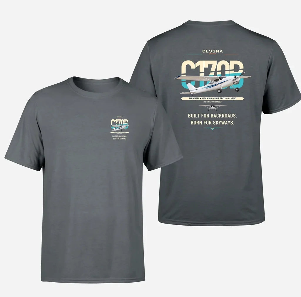 Cessna 170B design on gray t-shirt, double-side print