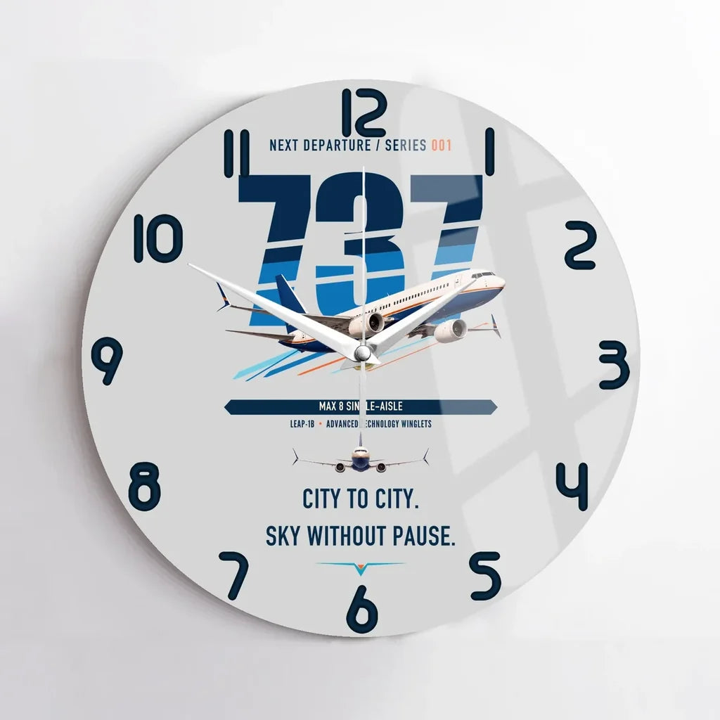 Boeing 737 MAX 8 design on light gray no frame wall clock