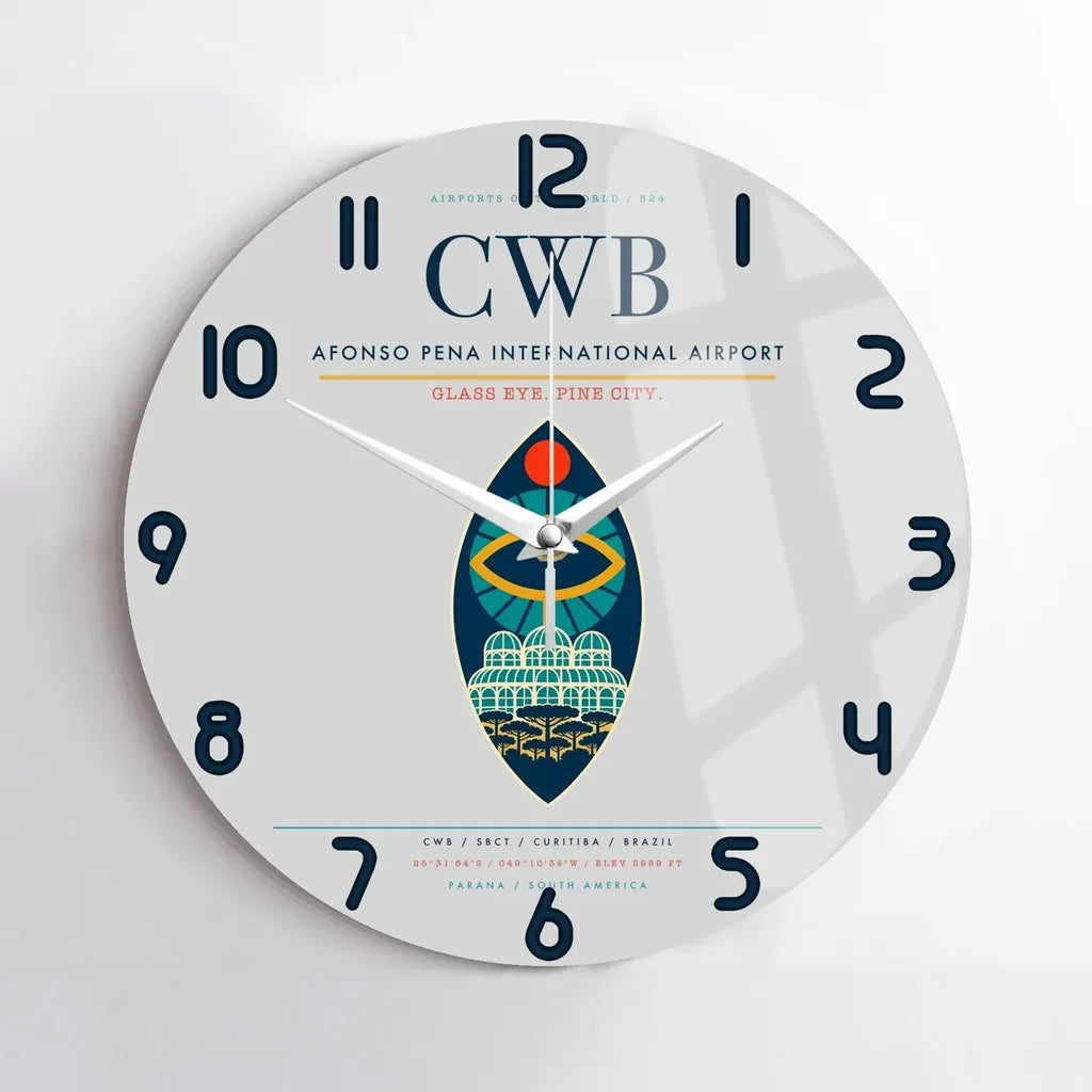 Afonso Pena International Airport (CWB) design on light gray no frame wall clock
