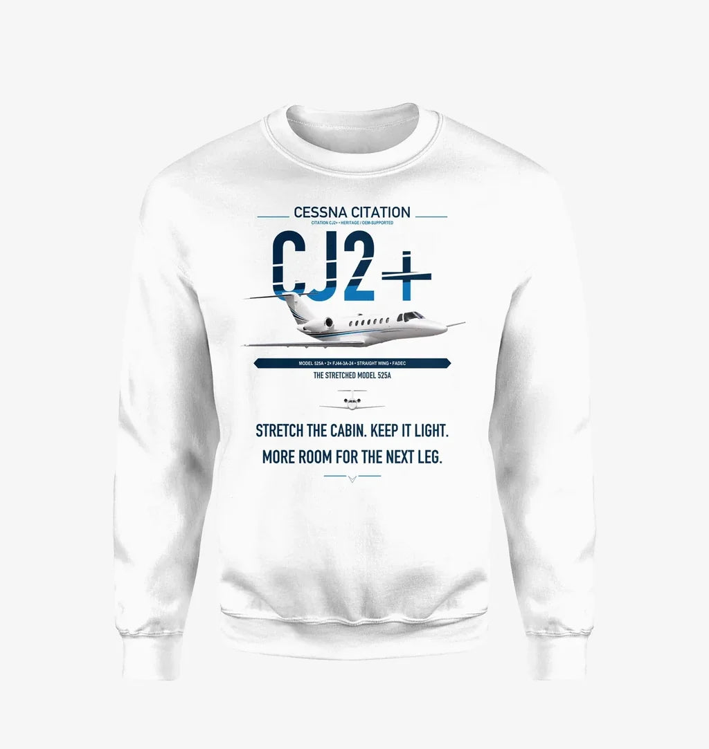 Cessna Citation CJ2+ design on white sweatshirt