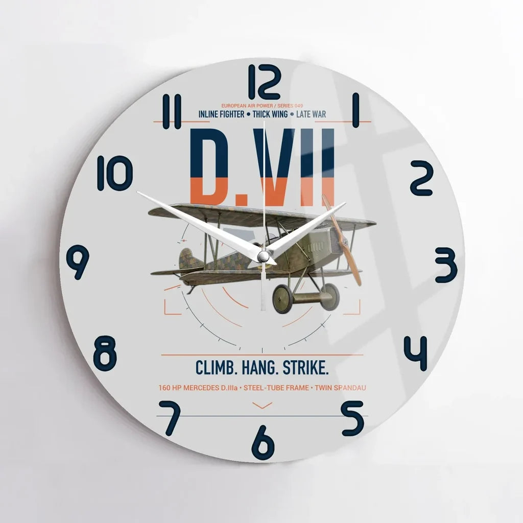 Fokker D.VII design on light gray no frame wall clock