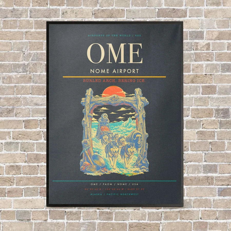 Nome Airport OME vertical canvas print - framed - gray background