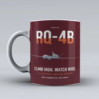 Thumbnail for RQ-4B Global Hawk design on dark red ceramic mug, double-side print