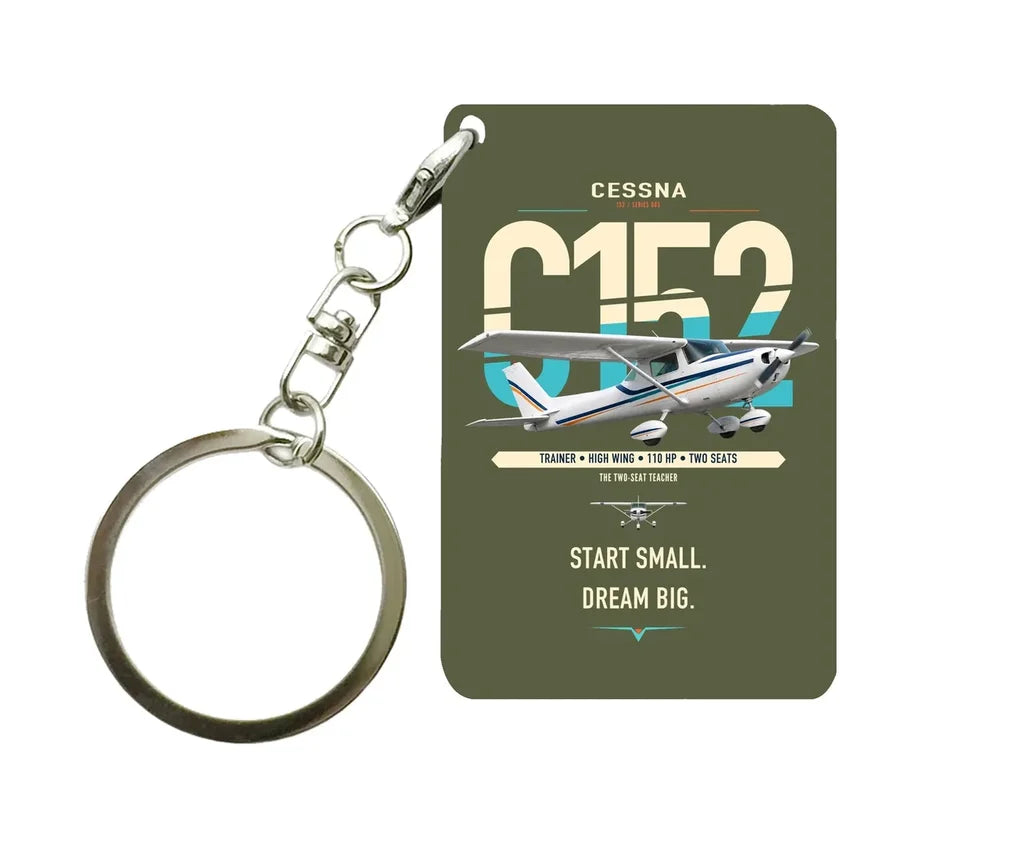 Cessna 152 design on green army designed key chain, double-side print