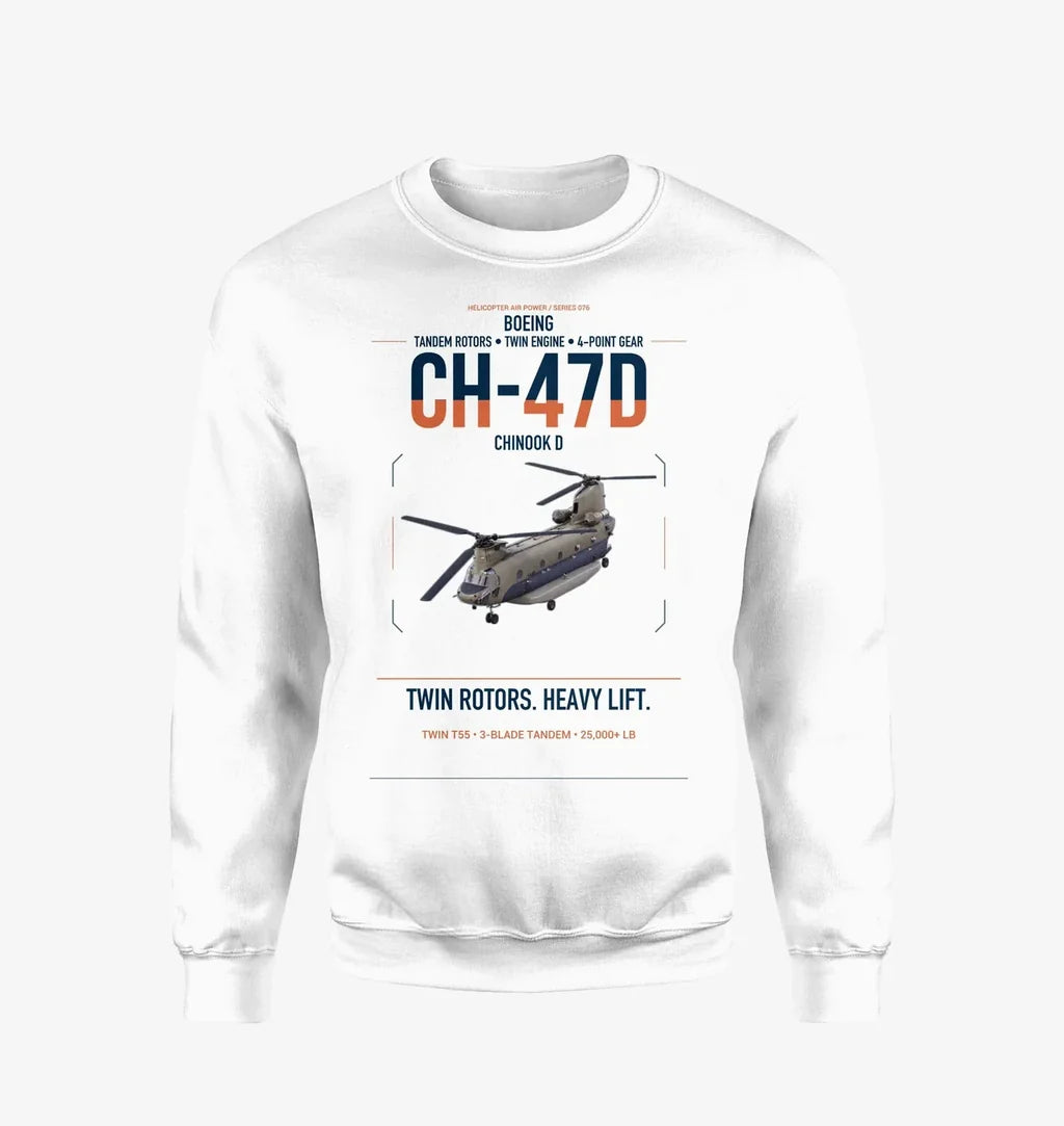 Boeing CH-47D design on white sweatshirt